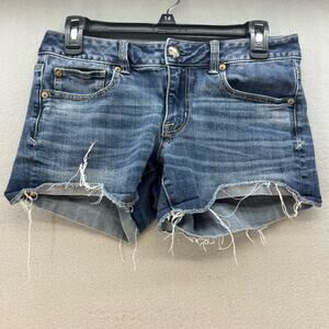 American Eagle Women's Denim Shortie Shorts Size 6 Super Stretch Summer Basics